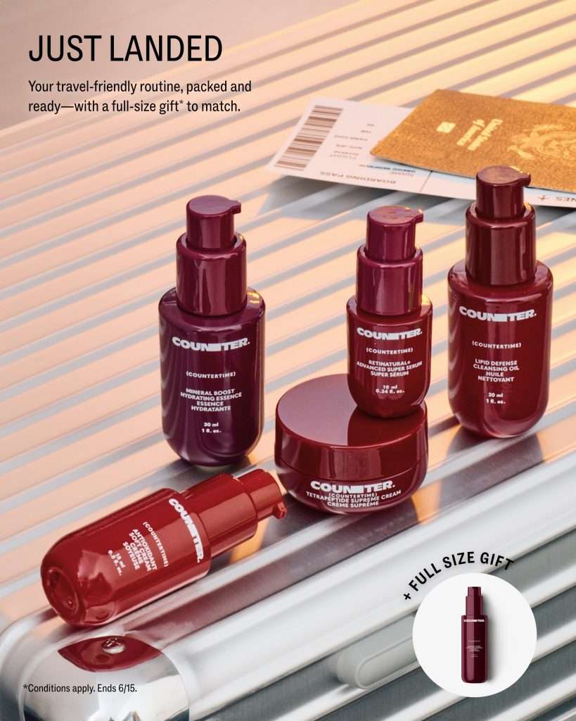 counter travel edit, clean skincare travel sets, counter travel sets