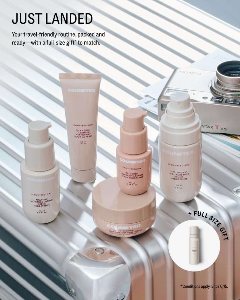 counter travel edits, counter beauty travel sets, clean skincare travel sets